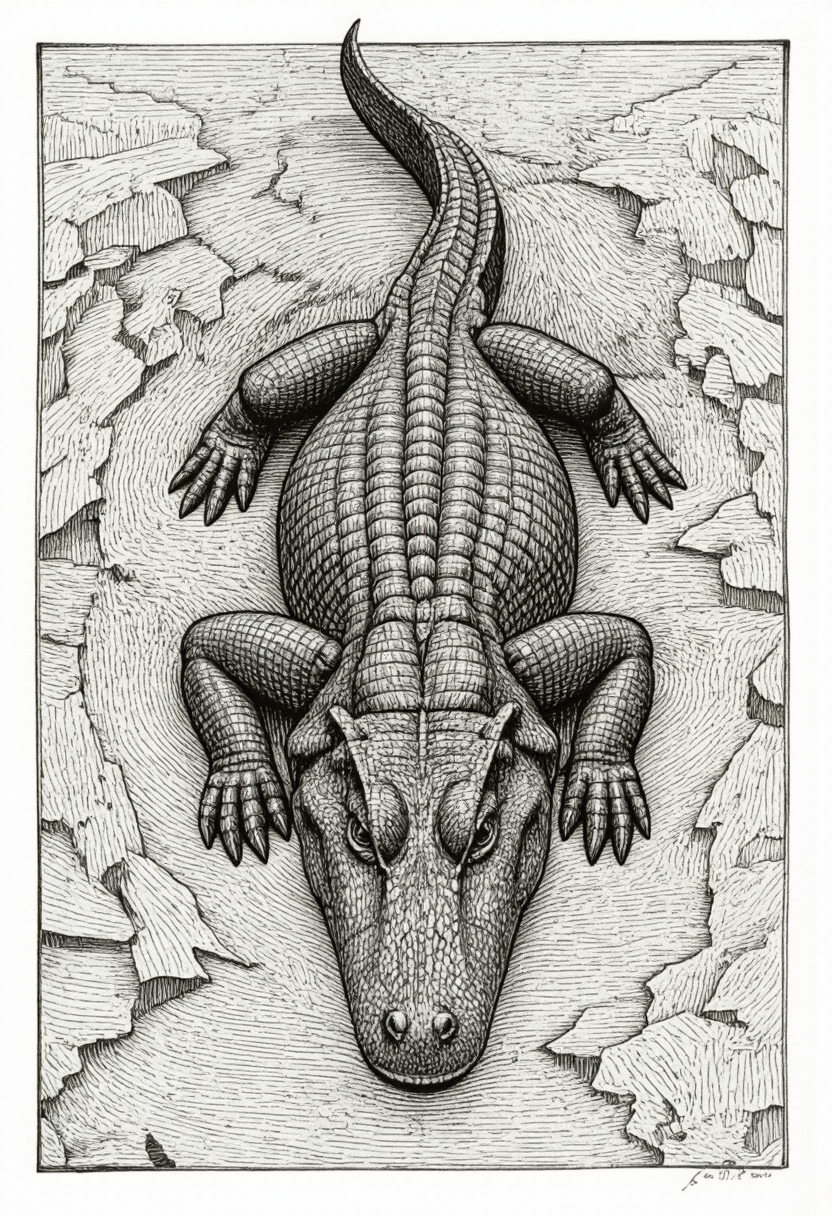 <lora:Pieper-Geometrics-Perspective:0.8>, Alligator