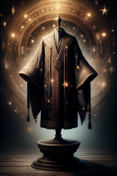 a wizard robe floating over a pedestal, masterpiece, best quality, hdr, 8k, dynamic pose, <lora:Mild detail adjusterV10:0.7>, <lora:more_details:0.3>,   <lora:wizardrope:0.6> Wizardrope <lora:typography-astrology-style-darquelilly-v1:0.7> typologyastrologystyle