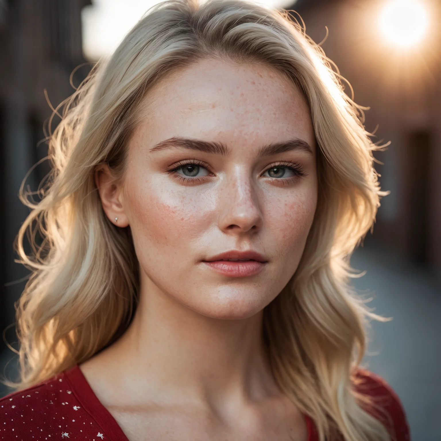 RAW photo, full body shot from the front of a beautiful blonde woman wearing a red shirt (high detailed skin:1.2), 8k uhd, dslr, soft lighting, high quality, film grain, Fujifilm XT3
focus on eyes, spotted light on her face, face towards sun, light on face, sun on face, backlit, rim light, focus on eyes, clear eyes, shiny eyes, glittering eyes, light reflections in his eyes, winter white skin, pale skin, dry skin, clear skin, (oiled skin:0.01), blush, flushed cheeks, visible skin detail, skin pores, imperfect skin, skin blemish, few freckles, skin fuzz, beauty spot, moles <lora:polyhedron_all_sdxl-000004:0.1>
((background is an old fisher town))