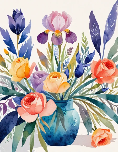 novuschroma45 style floral still life with irises, lavender, roses <lora:sdxl_lightning_8step_lora:1> <lora:novuschroma45 style_simple:1>