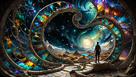 desolate but beautiful stained glass landscape in a spiraled universe, glass shards <lora:hyperkraximalism_v1-1:0.5> <lora:SDXLFaeTastic2400:0.5>