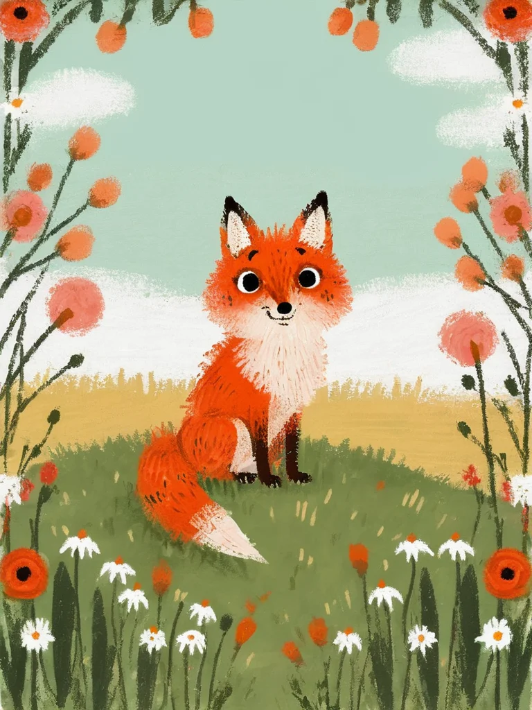 best quality,masterpiece,childpaint,children's illustration,solo,lovely,a cute little fox,simple_background,white background,beautiful_detailed_eyes,eye highlights,,farm,in spring,<lora:chil_xl_2v1>