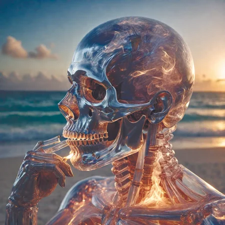 a glass skull smoking a perfect cuban cigar,varadero beach,cinematic photography,smoke rising like clouds,symmetrical,super resolution,cgi,volumetric lighting & shadows,hyper detailed,8k,engine,key photo by greg rutkowski,rossdraws,mandy jurgens <lora:add-detail-xl:1.6> <lora:crystalz-sdxl:0.7>
