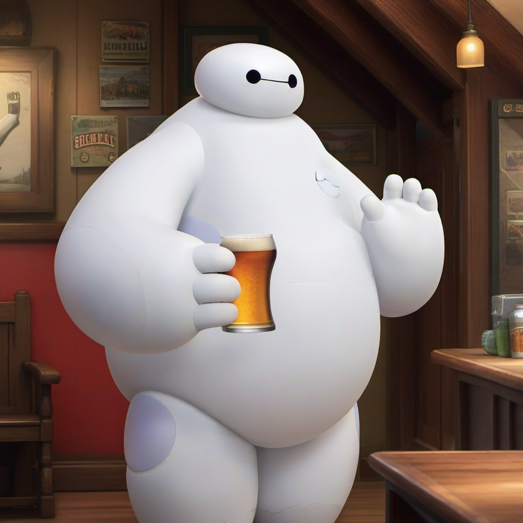 Baymax1024 drink a beer in a pub <lora:Baymax1024-000540:0.8>