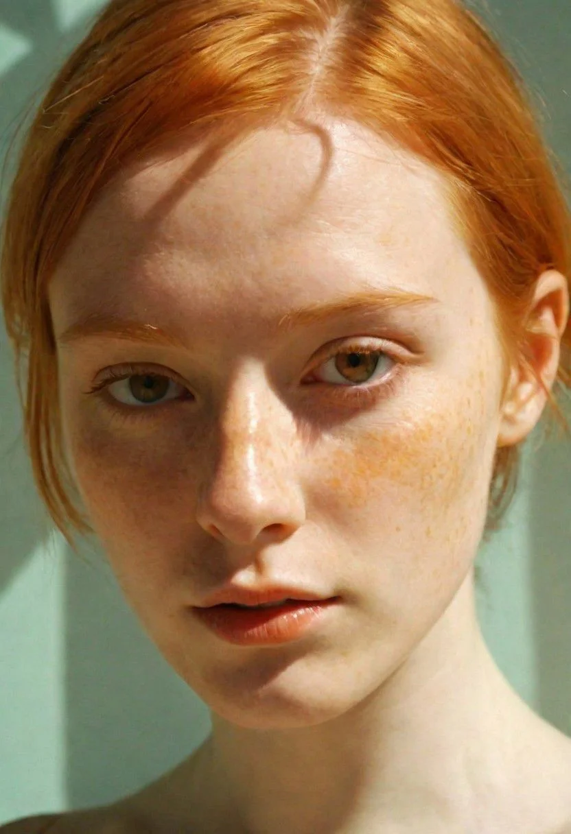 Velvia, Realism, graphic print, Breakcore, Sunlight, Reflected light, Berlin Secession, delicate, cute ginger-hair-orange, anaglyph effect, nsfw <lora:picxer_real:0.5>