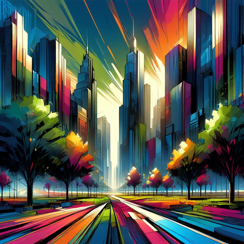 InkBlast, a tree growing in front of a skyscraper