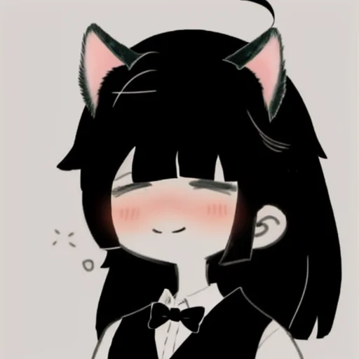msg, long hair, blush, smile, black hair, bow, animal ears, cat ears, blunt bangs, bowtie, extra ears, <lora:LCM_LoRA_Weights_SD15:0.8> <lora:mecchi_sleepy_girl-09:1>