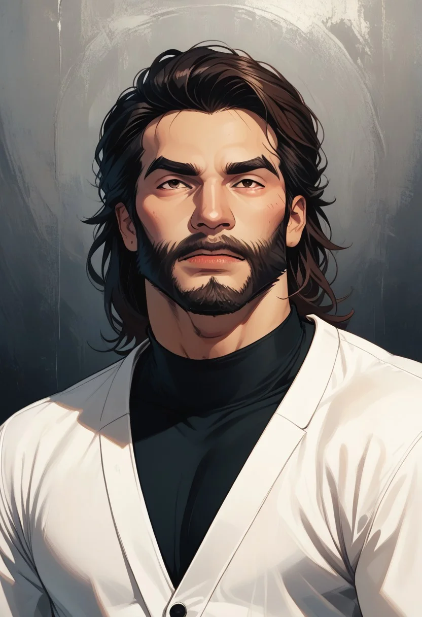 score_9, score_8_up, score_7_up, male focus BREAK, 1 boy, manly, masculine, muscular, muscular male, beard, long beard, asian, asian male, shirt, suit,