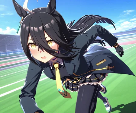 masterpiece, best quality, amazing quality, , 1girl, solo, umamusume, racetrack, running, <lora:Manhattan Cafe in game style 3D ILL-v2:1> ummsmingame, 3d, manhattan cafe \(umamusume\)