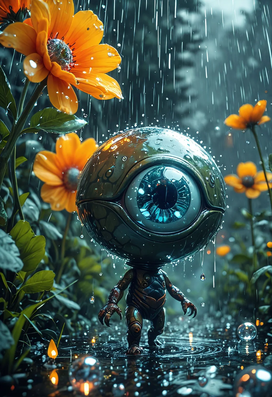 SmoothNoob_Quality,alien world, alien flower, multicolored flowers, walking eyeball, no humans, rain, bubbles, <lora:Smooth_Booster:0.5>