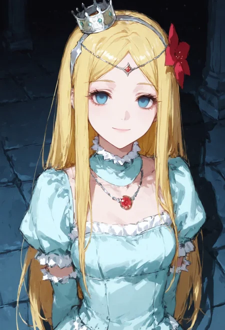 BREAK close-up, sketch, depth of field, ambience sense, anime eyes, detailed anime eyes, upper body
BREAK r3nn3rwh1t3, long hair, blonde hair, blue eyes, hair ornament, hair flower, crown, dress, blue dress, high heels, detached collar, necklace, jewelry, puffy sleeves, flower, EyesHD, artist:moriimee, r17329_illu, usnr
BREAK empty eyes, night, shadow, shadows, light smile, looking at viewer, arms behind back
