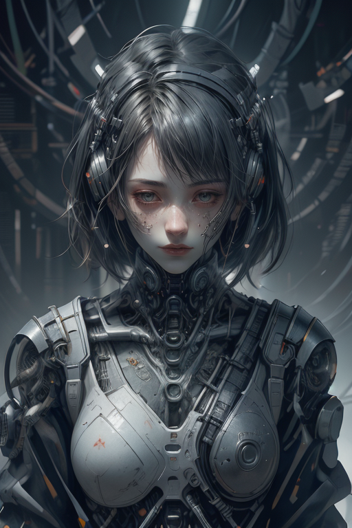 ((Best quality)),((masterpiece)),(highly detailed:1.3),3D,image of a beautiful cyberpunk female cyborg,futobot,HDR (High Dynamic Range),Ray Tracing,NVIDIA RTX,Super-Resolution,Unreal 5,Subsurface scattering,PBR Texturing,Post-processing,Anisotropic Filtering,Depth-of-field,Maximum clarity and sharpness,Multi-layered textures,Albedo and Specular maps,Surface shading,Accurate simulation of light-material interaction,Perfect proportions,Octane Render,Two-tone lighting,Wide aperture,Low ISO,White balance,Rule of thirds,8K RAW,<lora:Futuristicbot4:0.6>,(intricate details:0.9),(hdr, hyperdetailed:1.2),soft light,sharp,exposure blend,medium shot,bokeh,(hdr:1.4),high contrast,(cinematic, teal and orange:0.85),(muted colors, dim colors, soothing tones:1.3),low saturation,(hyperdetailed:1.2),(noir:0.4),
<lora:Concept_-_Hella-sthetic_v2:0.7>,, intricate, elegant, highly detailed, symmetry, magical atmosphere, sharp focus, majestic, very coherent, radiant, advanced, cinematic, artistic, fine detail, winning, beautiful, stunning, dramatic light, designed, rich deep colors, perfect professional background, ambient, tailored set composition