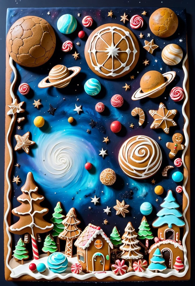 highly detailed outer space, the universe, the planets, the stars, the majesty, gingerbread, icing, candy, art, masterpiece, edible