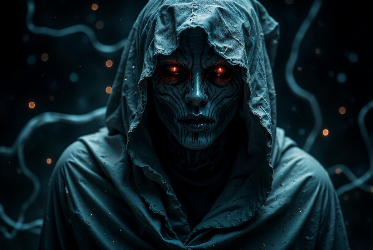(alex grey art ambient lighting close-up stunning environment Face Splitting) masterpiece, best quality, ultra high res, beautiful, visually stunning, elegant, incredible details, award-winning art, , g0s1, ghost, hood, torn cloak, faceless, torn fabric, no humans, floating,  <lora:midjourney_whisper_flux_lora_v01:1>  electaln  <lora:Electaln-4:0.6>