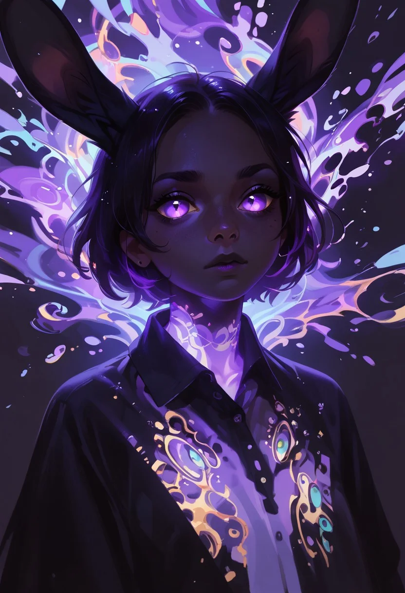score_9, score_8_up, score_7_up, score_6_up, score_5_up, <lora:swirlsXLP:0.7> swirls, rabbit, black purple glowing