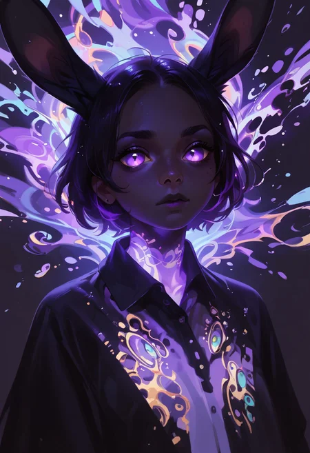 score_9, score_8_up, score_7_up, score_6_up, score_5_up, <lora:swirlsXLP:0.7> swirls, rabbit, black purple glowing