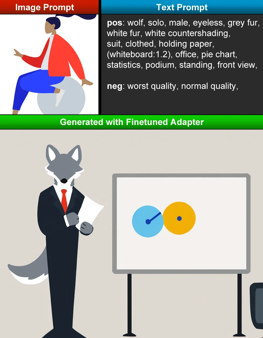 wolf, solo, male, eyeless, grey fur, white fur, white countershading, suit, clothed, holding paper, (whiteboard:1.2), office, pie chart, statistics, podium, three-quarter portrait, standing, front view,