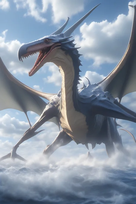 Hyperrealistic art BJ_Sacred_beast,pterosaur,full body,run,suspension,outdoors,sky,day,cloud,water,blue_sky,ocean,cloudy_sky,
cinematic lighting,strong contrast,high level of detail,Best quality,masterpiece,<lora:SDXL_Sacred_beast:0.7>, . Extremely high-resolution details, photographic, realism pushed to extreme, fine texture, incredibly lifelike
