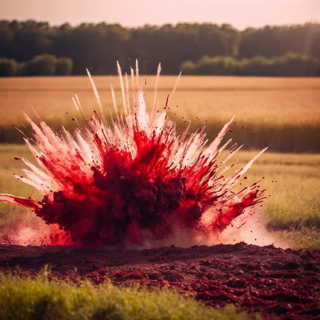 cinematic film still of  <lora:cinematic explosion style:1.5>
a pile of exploded blood flying all over air in field ground cinematic explosion style, shallow depth of field, vignette, highly detailed, high budget, bokeh, cinemascope, moody, epic, gorgeous, film grain, grainy