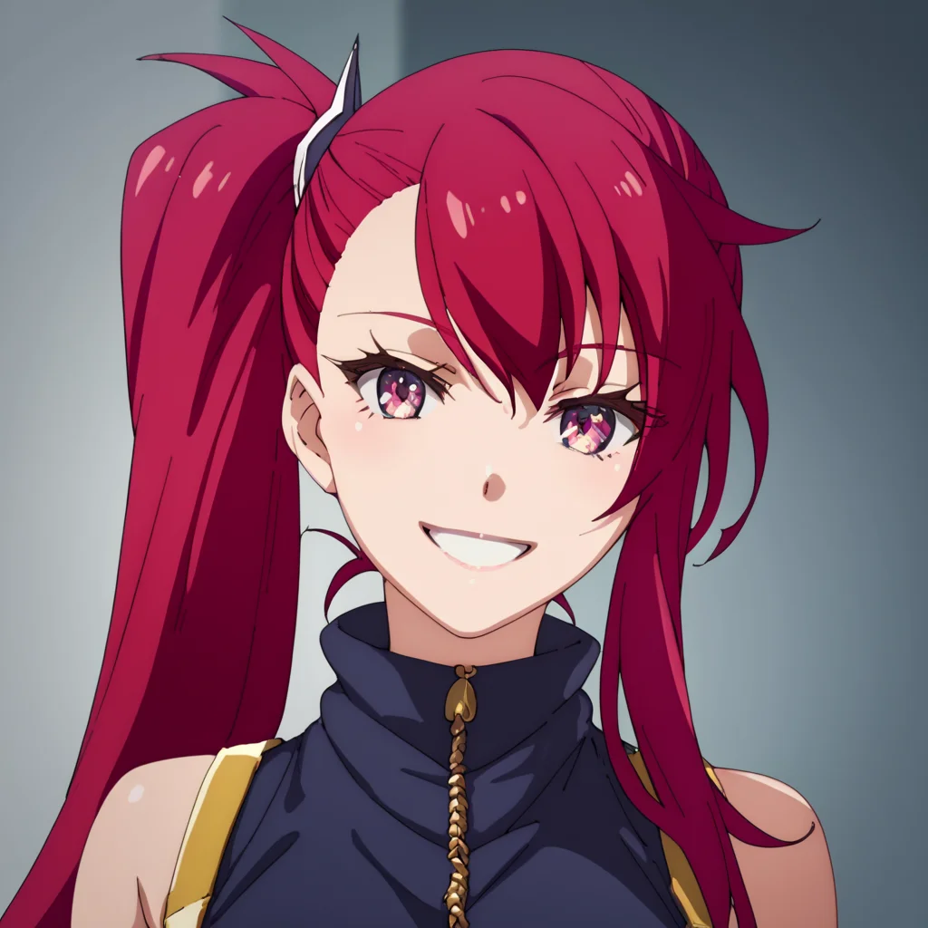 score_9, score_8_up, score_7_up, score_6_up, score_5_up, score_4_up, source_anime, Sera, red hair, side ponytail, , smile, portrait