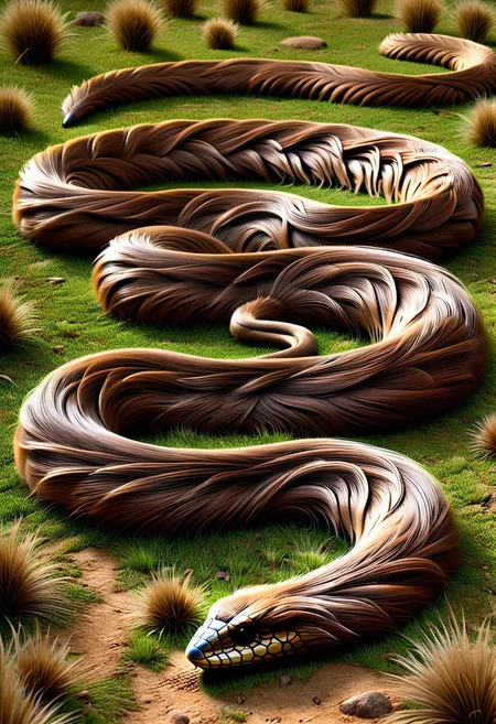 (photorealistic), no human, grassland, brown snake, made of w00kiee, (masterpiece), score_9