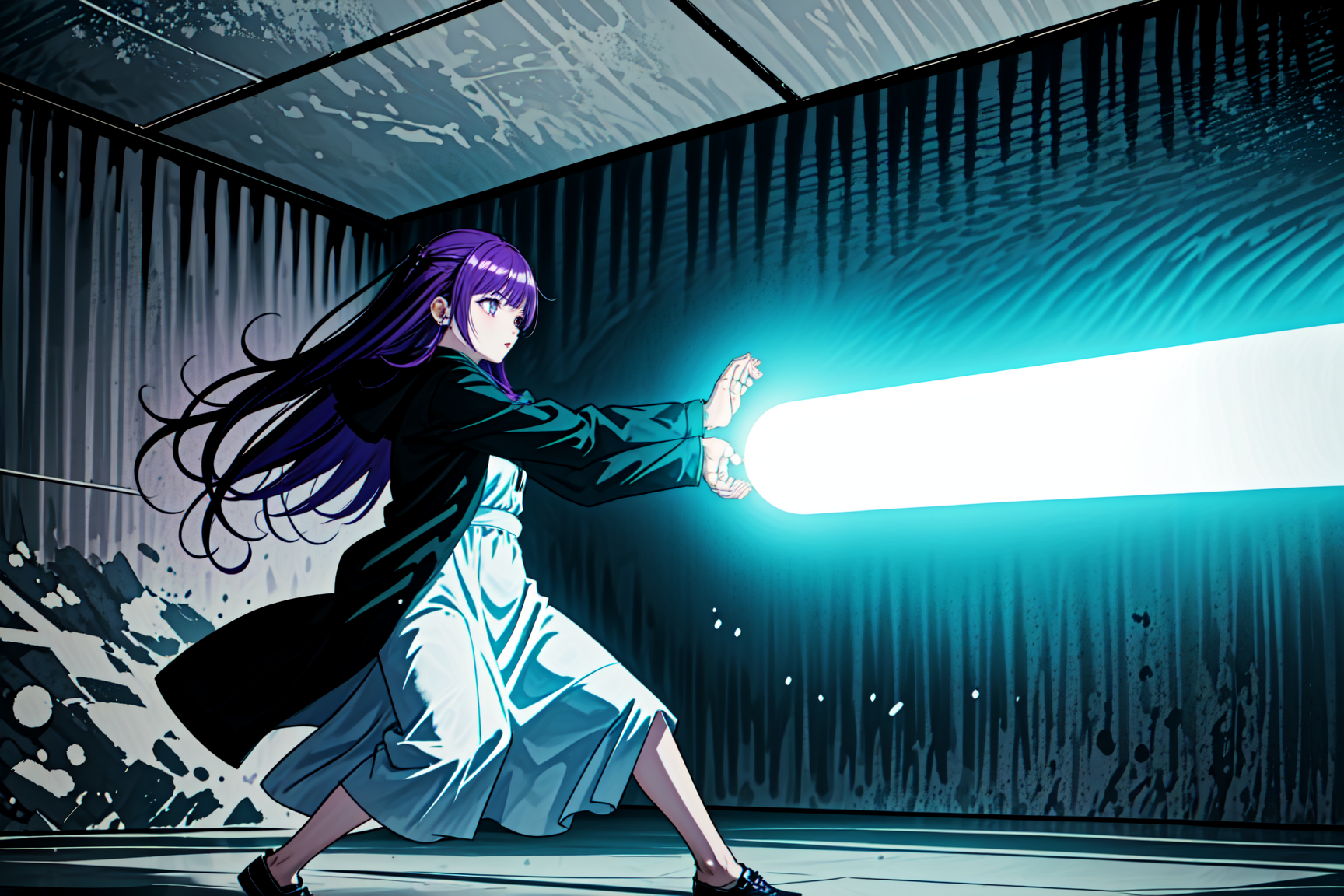 <lora:LCM_LoRA_Weights_SD15:1>, yomama_beam, 1girl, ,<lora:yomama_kamehameha_beam_v2:0.9>  <lora:Fern:0.7> FernFrieren, very long hair, purple eyes, (purple pupils), white dress, black robe