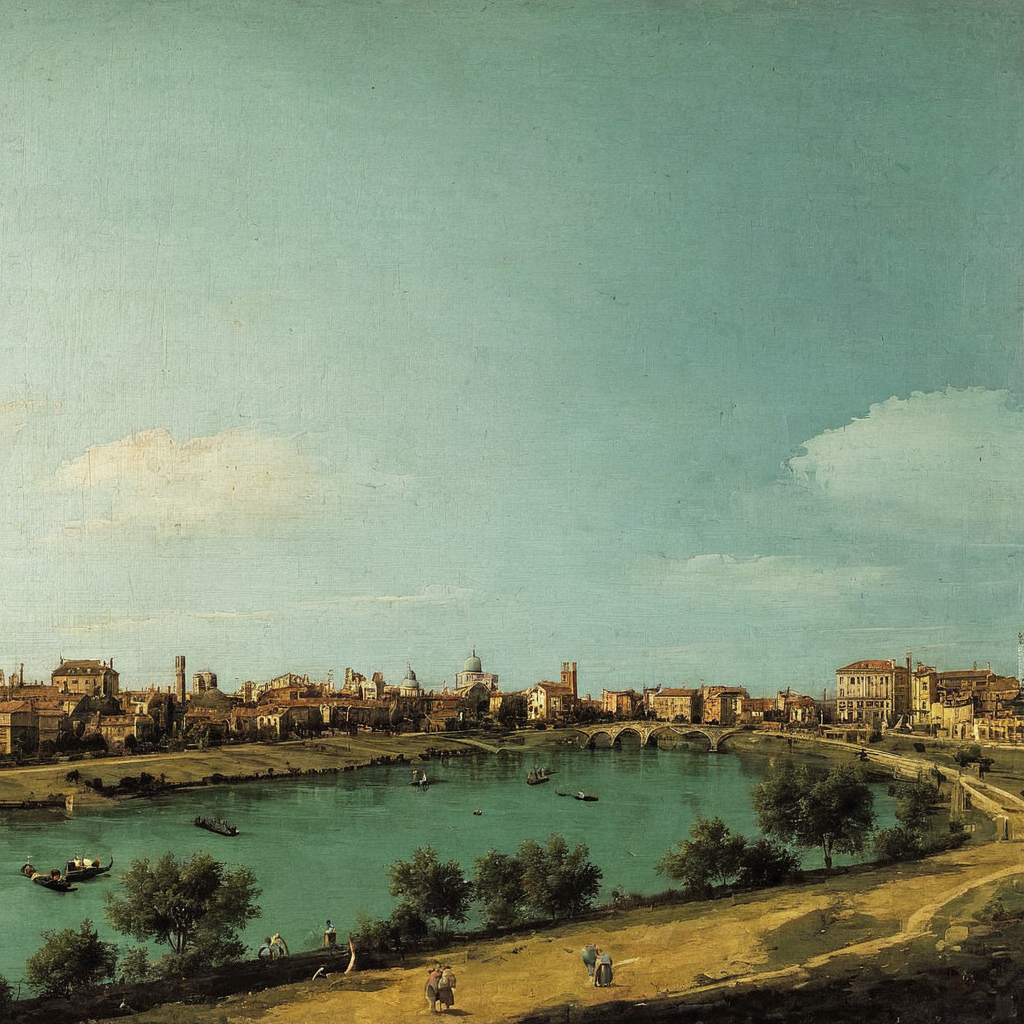 Painting of landscape AH_Canaletto <lora:Paintings_by_Canaletto_Giovanni_Antonio_Canal__-_venetian_landscape_artist:1>