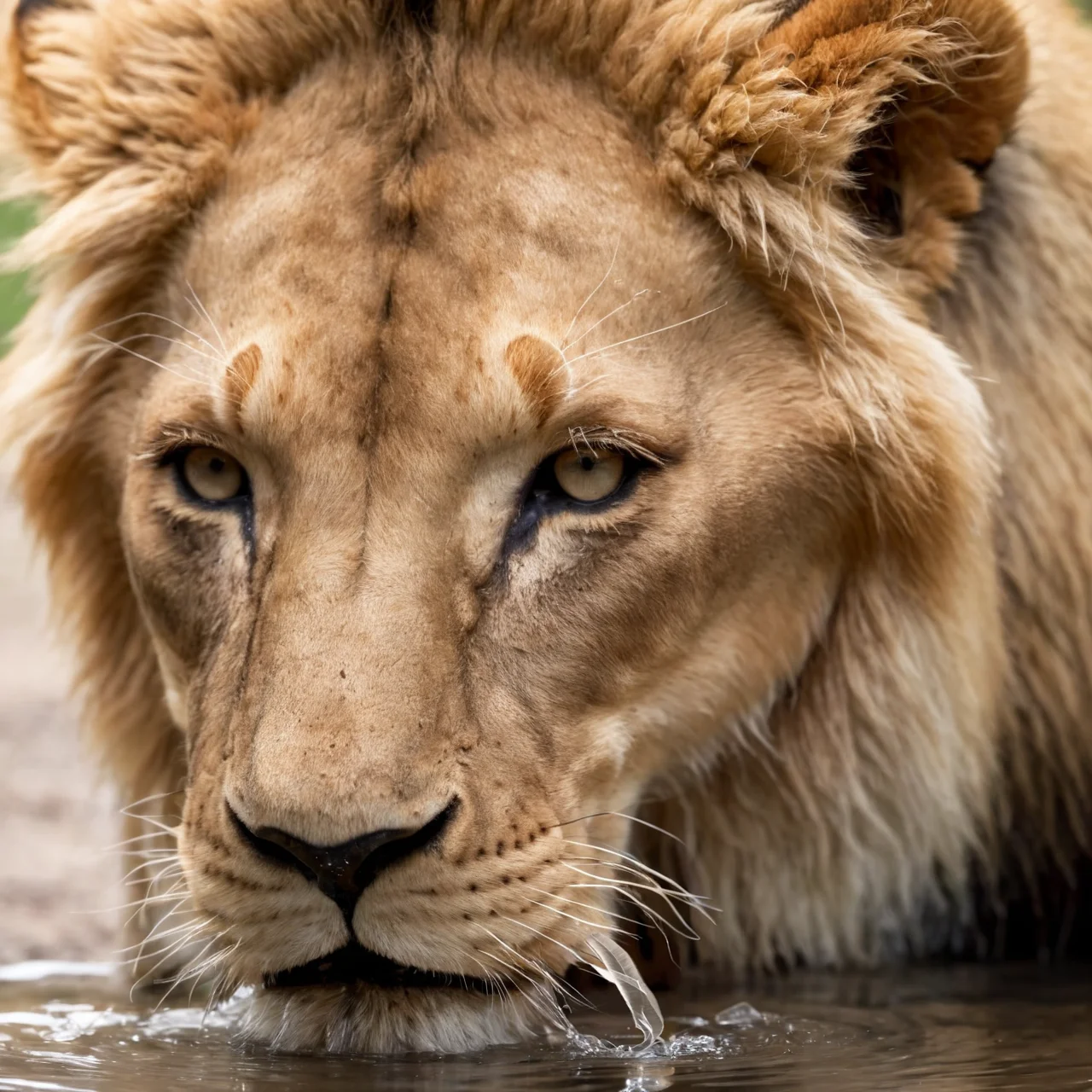 lion drinking water