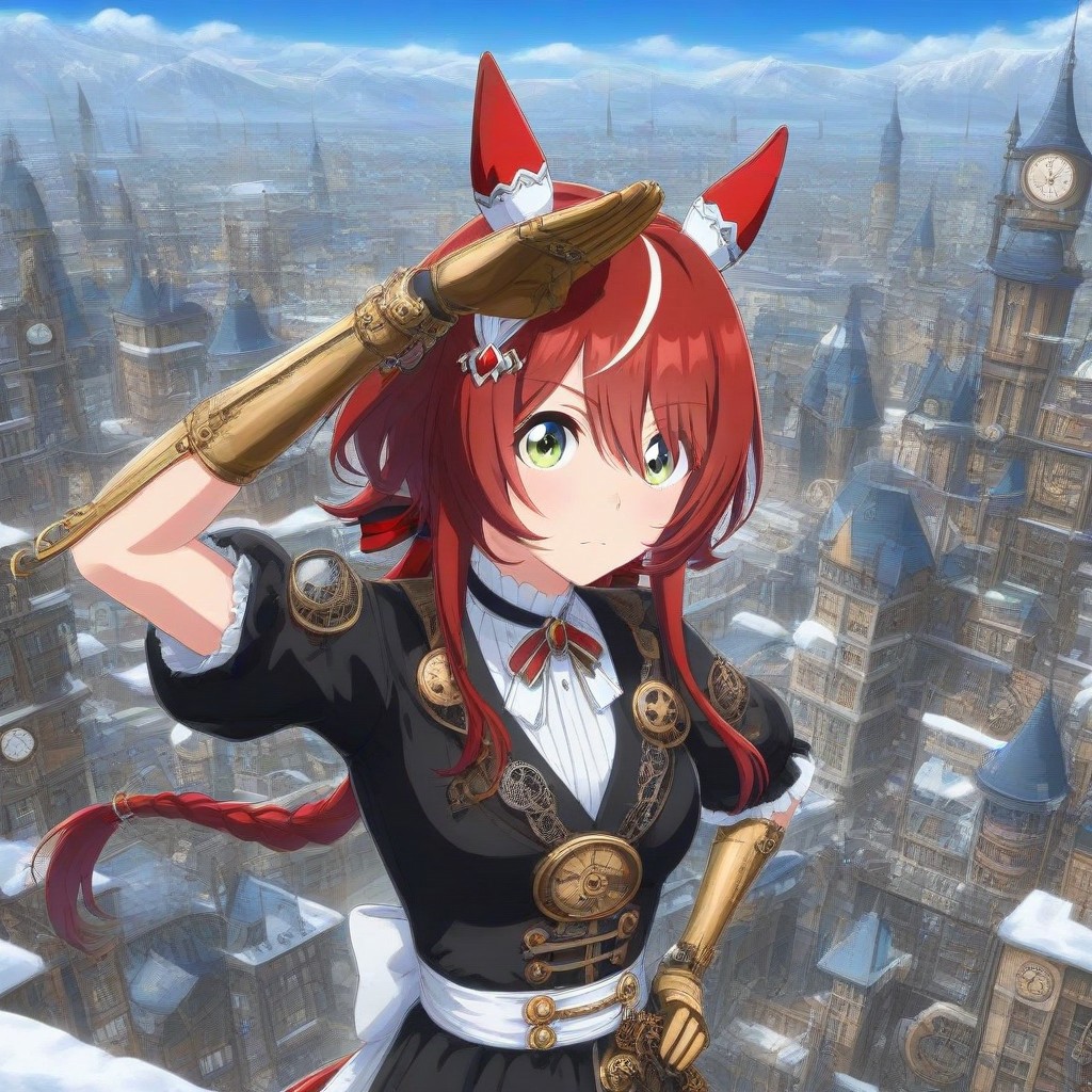 ,snow, winter, steampunk city, ,win variation \(umamusume\),1girl, bleach,, floating Massive snows, 
,long braid,short hair,win variation \(umamusume\)
, solo, japanese clothes, black kimonoblack kimono shirt,white sash, (katana),
detailed background,detailed skin,power_lines,speed_lines
(, salute,close-up, clock and gear,  bow pose,  arm up, hand on hip, 
outdoor, steampunk, clock tower), 
ultra-detailed background, bleach, solo, japanese clothes, black kimono
:0.6),