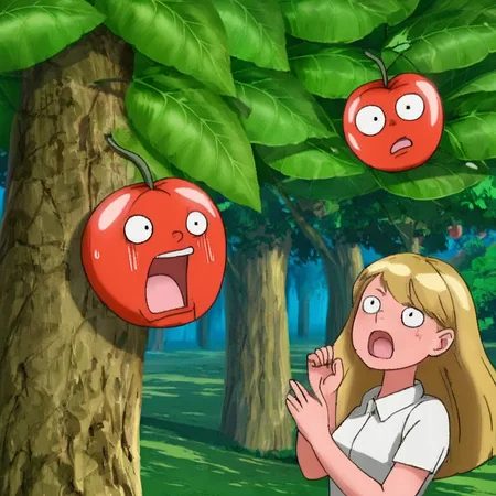 <lora:sapple_SDXL-000005:1>
sapple,outdoors, tree,screaming, apple face,
blank eyes, wide-eyed, clenched teeth, blush, day, pokemon (creature), sweat, food focus, colored skin,
best quality, high quality, highres, masterpiece,
