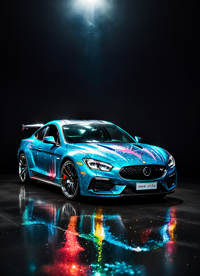 sports car, glitterstyle paint, in motion, dark background,
<lora:GlitterStyle_pony:0.8>