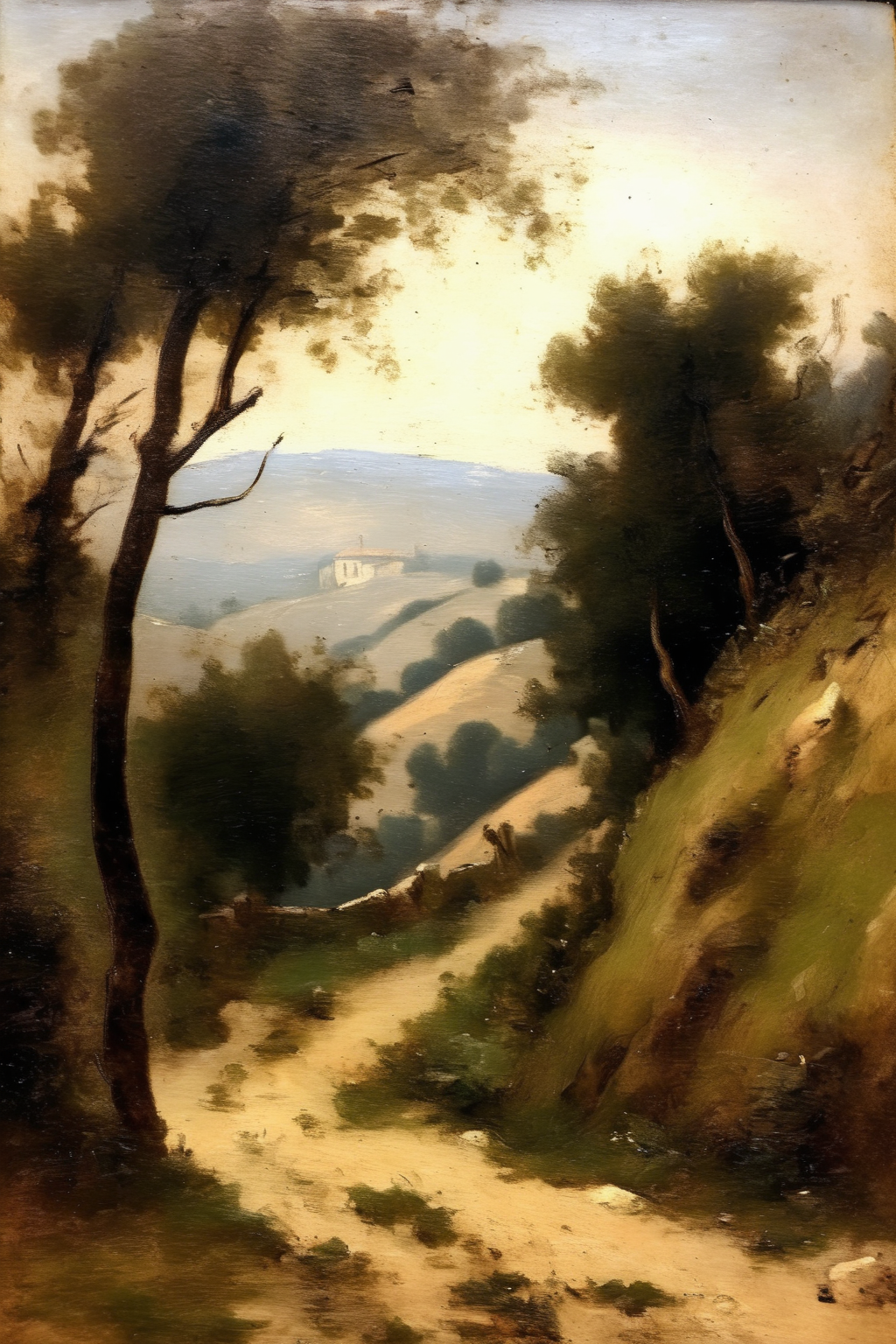 <lora:Jean-Baptiste-Camille Corot Style:1>Jean-Baptiste-Camille Corot Style - European hills path scenery