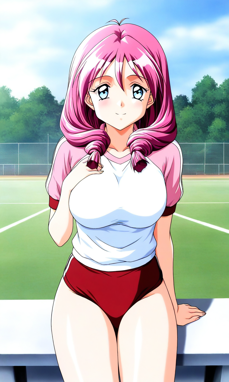general,highres, ultra-detailed,very aesthetic,best quality ,best hands, BREAK <lora:Shirayuki_Mihoï¼Maho_Tokimeki_Memorial2_IS:1>
Shirayuki_Mihoï¼Maho, pink hair, blue eyes, long hair, large breasts, 
red buruma, cowboy_Shot, sky, ground, raglan sleeves, pinkï¼white_sleeve, looking at viewer, white background, sitting, short sleeves,