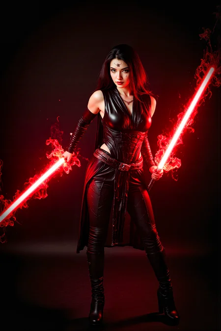 A hyper-realistic, photorealistic photo image of A woman in sithoutfit (photography, high-resolution, dynamic, energetic,hyper-realistic, dramatic lighting, shallow depth of field.), detailmaximizer, MythP0rt<lora:midjourney_whisper_flux_lora_v01:0.55><lora:aidmaMJ6.1-FLUX-V0.1:0.4><lora:FluxMythP0rtr4itStyle:0.4><lora:detailed_flux_ntc:2.2><lora:aidmaImageUpgrader-FLUX-V0.1:0.65><lora:SITH_FLUX:1.1>