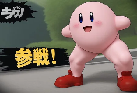 score_9, score_8_up, score_7_up,
source_anime, 3D,
BREAK 
soro,LongKirby, dark blue eyes, pink body, blush,red shoes,
 BREAK
(sbsp-joins-the-battle),
 looking at viewer