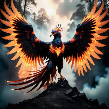 phoenix,terrifying glowing eyes,fierce wings,<lora:phoenix:0.68>,