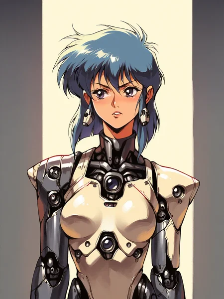score_9, score_8_up, score_7_up, score_6_up, score_5_up, <lora:gh0stXLP:1> gh0st, 1girl, cyborg, retro artstyle