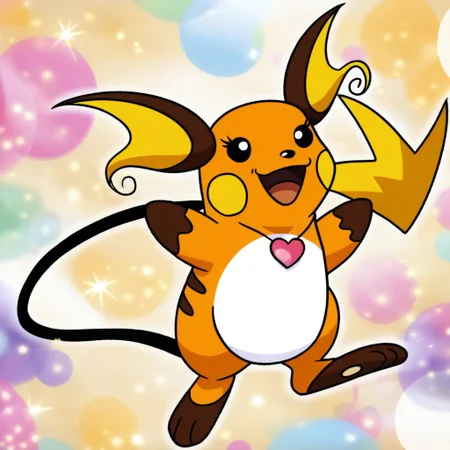 zzRaichu, female, (((eyelashes))), disney, girly, heart necklace, full body, solo, looking at viewer, open eyes, open mouth, happy, smiling, standing, thin lines