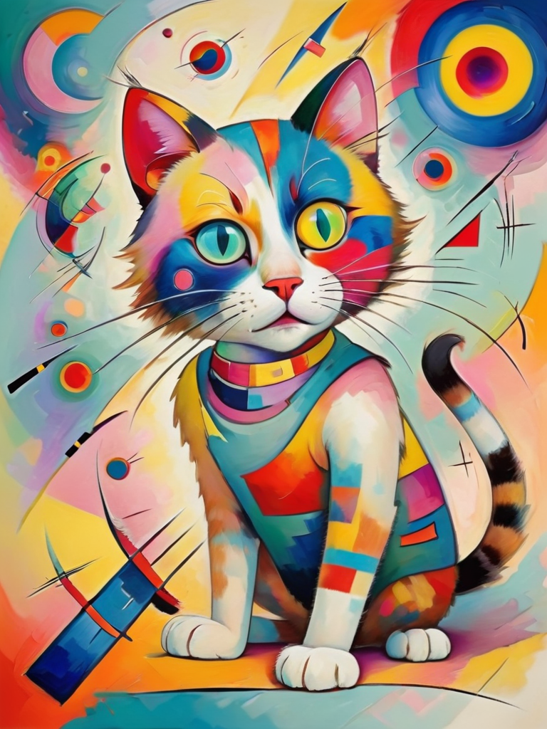 fighting cat in a tank top, (bright colors:1.2),  Kandinsky <lora:Kandinsky:1.0>