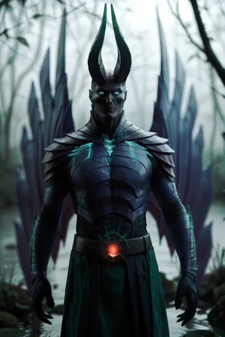 <lora:terrorblade_v1:1>terrorblade_v1
1boy, demon,
horns,
armor,rider belt, belt, glowing,
wings,
blue eyes, glowing eyes, no pupils,, score_9, score_8_up, score_7_up, solo,
eerie moonlight, mist, fireflies, green theme, in a swamp, light smile:0.3, head tilt,, bikini
blur censor, blurry, blurry background, blurry foreground, bokeh, motion blur,
chromatic aberration, depth of field, figure, focused, focus