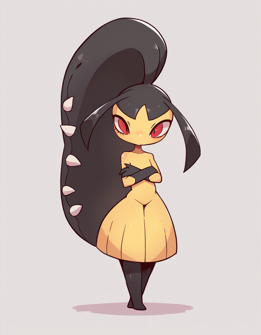 zPDXL, score_9, score_8_up, score_7_up, source_anime, 1girl, solo, 
<lora:Mawile_v2:0.8> mawile, pokemon \(creature\), red eyes, colored skin, extra mouth, multicolored skin, yellow skin, two-tone skin, black skin, ponytail, crossed arms, <lora:diives_v2:0.8> diives