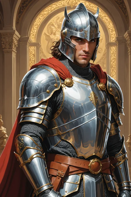by Phil Noto and Svetlin Yosifov in the style of Raffaello Sanizo , fantasy mythic fit knight <lora:more_art:0.40> <lora:midjourney:-0.15> <lora:RMSDXL_Enhance:0.50> <lora:RMSDXL_Creative:0.50> <lora:RMSDXL_Photo:0.50> <lora:RMSDXL_Darkness_Cinema:0.50> <lora:clothing_slider:2.00> <lora:great_lighting:1.00> <lora:aesthetic:1.00> <lora:photorealistic_portrait:1.00> <lora:looking_at_viewer:1.00> <lora:huge_anime_eyes:1.00> <lora:attractive:1.00> <lora:XDetail_heavy:0.50> <lora:perfect_eyes:0.15> <lora:perfect_hands:0.15>