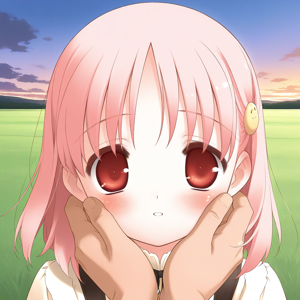 general,highres, ultra-detailed,very aesthetic,best quality ,best hands,  BREAK <lora:Kiriyama_Sakura_IS:1> KiriyamaSakura, pink hair, red eyes, hair ornament,  face close up,
grass, sky,