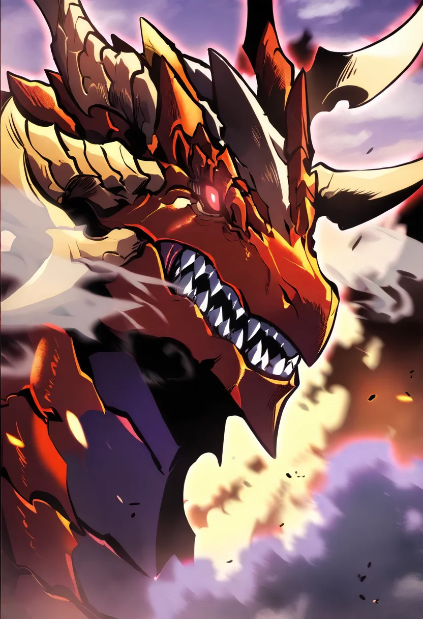 8K, depth of field, focused subject, best quality, <lora:solo_leveling_by_readandsign_fin-000014:1>,
rf64u, dragon, red eyes, horns, sky, teeth, cloud, no humans, glowing, sharp teeth, glowing eyes, smoke, monster