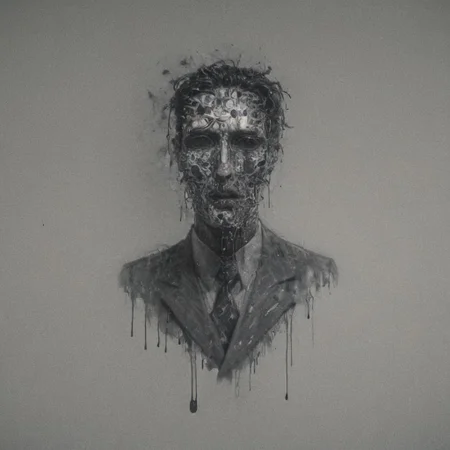 A hollow body, emerging from the neck a soul of light, the one that replaces what was once the man inside the suit and tie: and it hasn't. Nothing can replace it, yet the corporate logos, the Pepsi, the Coke, the Nintendos and so on speak through its neck and somewhere in the static, like an enigmatic face pressed against a saran wrap wall, it screams. And you see it there, late at night in the mirror: he is alive in there in the screaming thing that wakes into television and presses into its pillow like death like death like all that has wept and long gone down into the grave of night, the one that never sleeps now, and besides, the light stays on in the daytime too