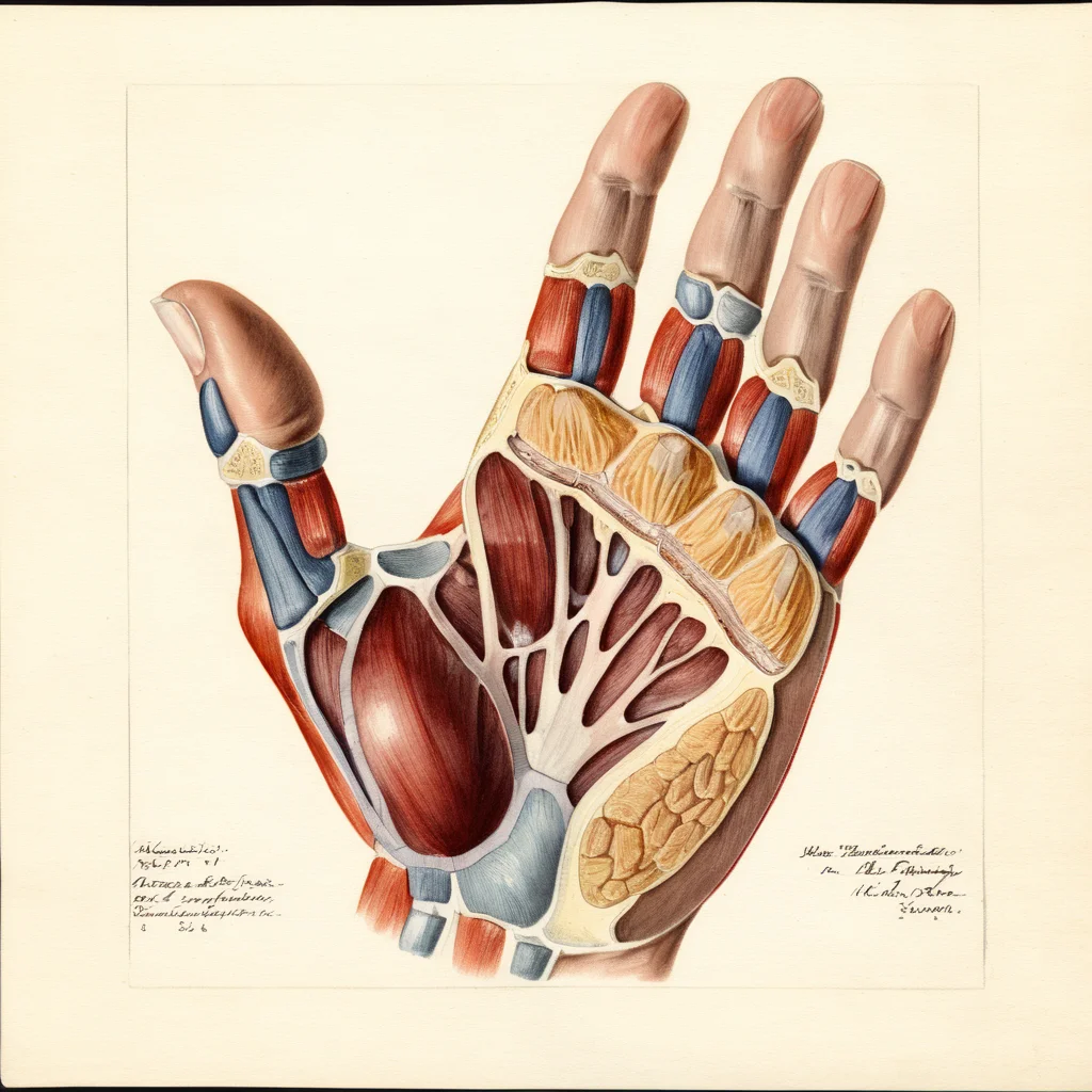 illustrative drawing of a ANATOMY OF A human hand, half, pomological watercolor <lora:PomologicalConfig4DebWITHTE4RP:1>