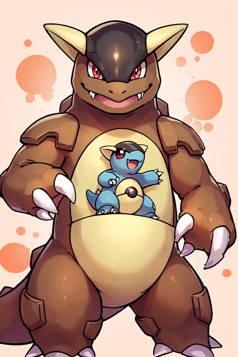 score_9, score_8_up, score_8, BREAK, , zzKhan, no humans, claws, red eyes, black eyes, fangs, <lora:Kangaskhan_Pokemon_PDXL_v3:0.8>, , BREAK, smile, looking at viewer, ,,, abstract background, white outline, cowboy shot, ,,, embedding:zPDXL, Expressiveh, ,,, <lora:CatalystStylePDXL:0.6>, <lora:SDXLFaeTastic2400:0.5>, <lora:Expressive_H-000001:0.4>,