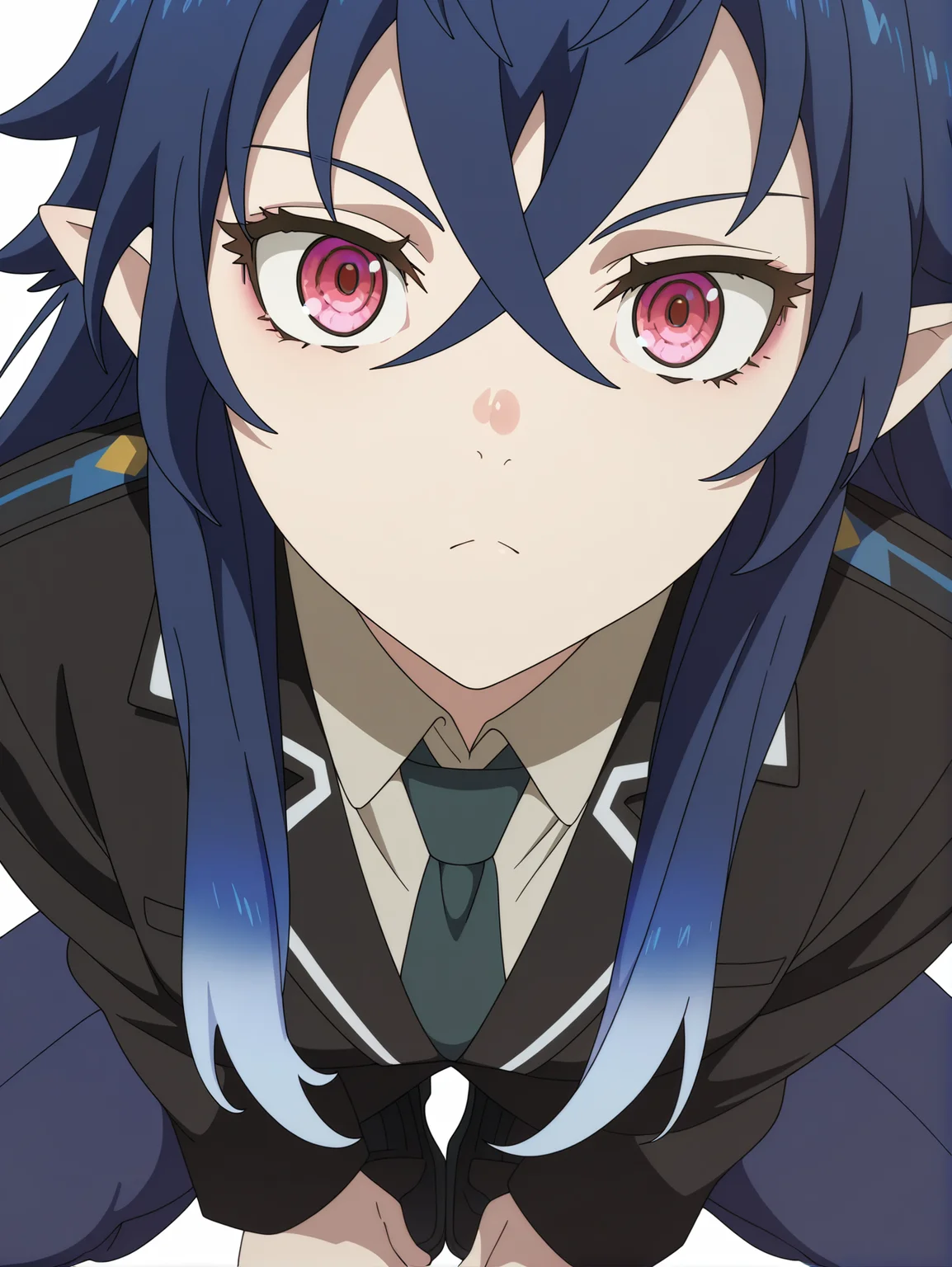 masterpiece, best quality, amazing quality, very aesthetic, absurdres, newest, defined facial features, anime coloring, anime screencap, white background,
<lora:Irina-Lev-Anya_IL1.1v0a:1> luminesk irina, black blazer, collared shirt, necktie, blue pants, long black shoes,
