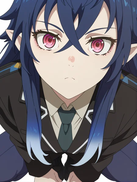 masterpiece, best quality, amazing quality, very aesthetic, absurdres, newest, defined facial features, anime coloring, anime screencap, white background,
<lora:Irina-Lev-Anya_IL1.1v0a:1> luminesk irina, black blazer, collared shirt, necktie, blue pants, long black shoes,