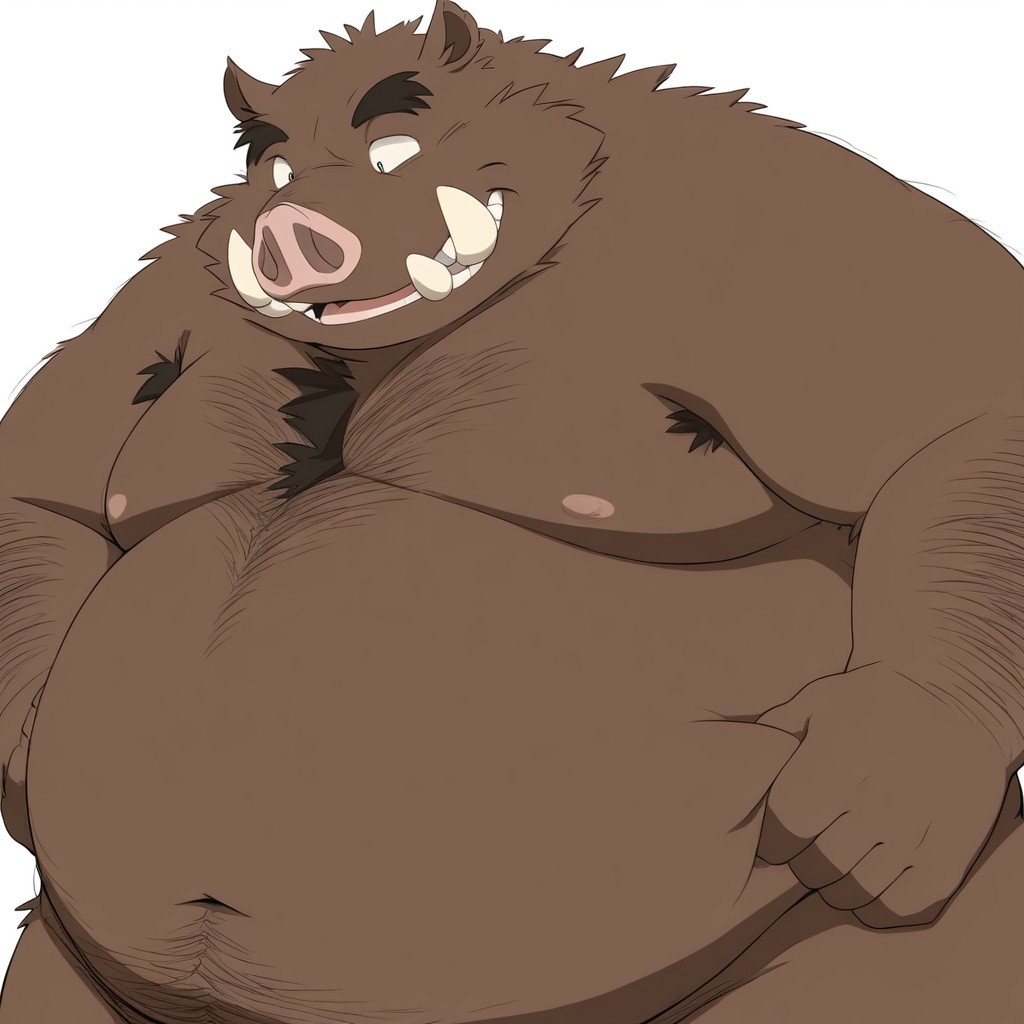 masterpiece, detailed background, best quality, absurd res, high detail, aesthetic, smooth drawing, nice tusks,
WildBoarOC, anthro male, wild boar, suine, brown fur, chest hair, hairy arms, white background, fat, overweight, japanese clothing,  open mouth, solo,